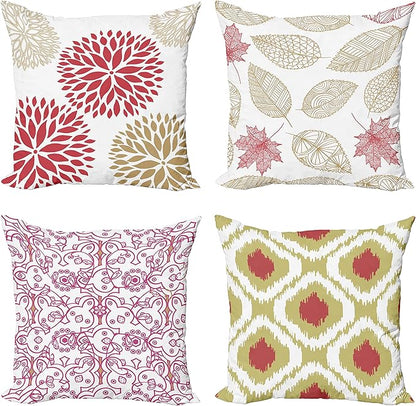 Ambesonne Vintage Throw Pillow Cushion Case Pack of 4, Bohemian Ornamental Leaves Dahlia Pattern Geometric Art Curlicue Motif, Modern Accent Double-Sided Digital Printing, 20", Dark Pink and Camel