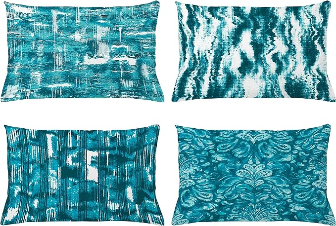 Ambesonne Vintage Throw Pillow CushiCase Pack 4, Abstract Grunge Effect Brushstrokes Waving Striping Stains Paisley Drops, Modern Accent Double-Sided Digital Printing, 20" x 12", Teal Turquoise