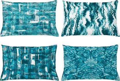 Ambesonne Vintage Throw Pillow CushiCase Pack 4, Abstract Grunge Effect Brushstrokes Waving Striping Stains Paisley Drops, Modern Accent Double-Sided Digital Printing, 20" x 12", Teal Turquoise