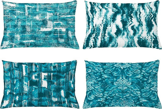 Ambesonne Vintage Throw Pillow CushiCase Pack 4, Abstract Grunge Effect Brushstrokes Waving Striping Stains Paisley Drops, Modern Accent Double-Sided Digital Printing, 20" x 12", Teal Turquoise