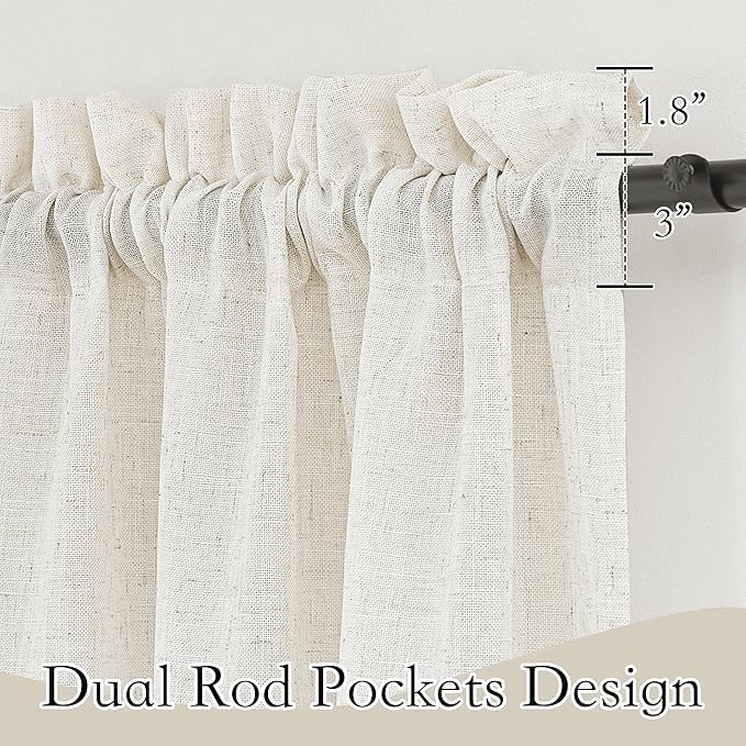 RYB HOME Linen Sheer Curtains - Semi Sheer Light Filtering Sheer Privacy Curtains, Country Rustic Window Curtains Draperies for Living Room Bedroom Patio Doorway, W 52 x L 95, 2 Panels, Linen