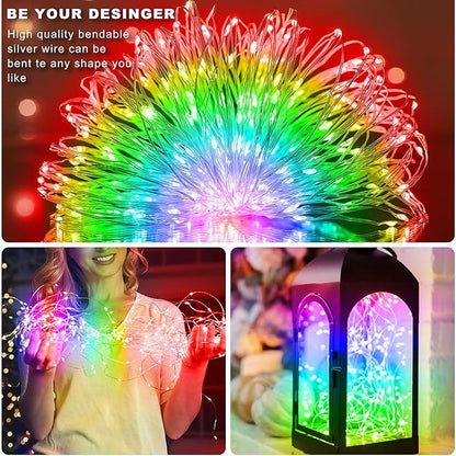 Christmas Multicolor Fairy Lights Battery Operated 6 Pack 16.4Ft 50 LEDs Silver Copper Wire Twinkle Lights for Halloween Bedroom Indoor Outdoor Wedding Dorm Parties Holiday Yard Decorations