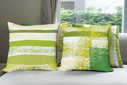 Ambesonne Grunge Throw Pillow Cushion Case Pack of 4, Abstract Design Simplistic Minimal Stripes Brushstrokes Contemporary, Modern Accent Double-Sided Digital Printing, 18", Lime Green Cream and White