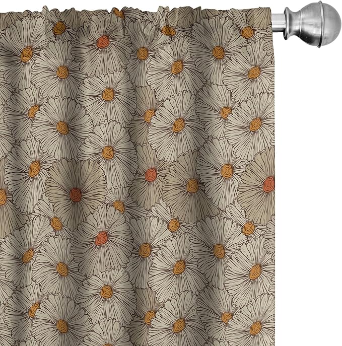 Ambesonne Vintage Window Curtains Pack of 2, Sketch Art Style Gerbera Daisies Abstract Flowers Autumn Garden Flourish, Lightweight Set with Rod Pocket, 4 Panels of - 28" x 84", Marigold Orange