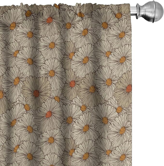 Ambesonne Vintage Window Curtains Pack of 2, Sketch Art Style Gerbera Daisies Abstract Flowers Autumn Garden Flourish, Lightweight Set with Rod Pocket, 4 Panels of - 28" x 63", Marigold Orange