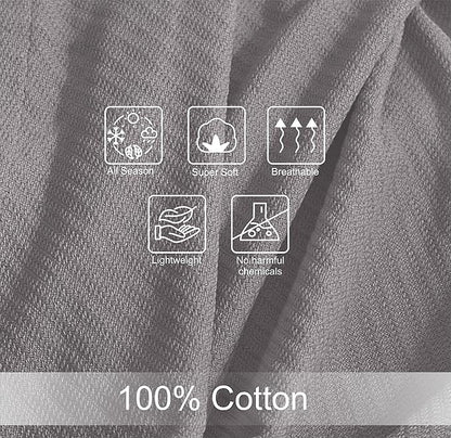 COTTON CRAFT Soft Cotton Thermal Blanket - Plush Herringbone Twill - All Season Luxurious Breathable Skin Friendly Lightweight Cooling Throw Blanket - Sofa Couch Travel Camping Dorm - King Grey