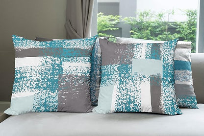 Ambesonne Grunge Throw Pillow Cushion Case Pack of 4, Abstract Design Simplistic Minimal Stripes Brushstrokes Contemporary, Modern Accent Double-Sided Digital Printing, 16", Sea Blue Grey and White
