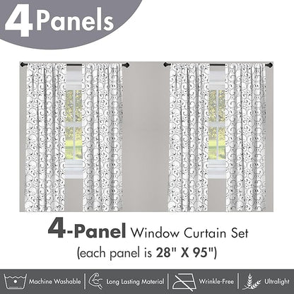 Ambesonne Black and White Window Curtains Pack of 2, Vintage Swirls Pattern with Monochrome Ornamental Old-Fashioned Design, Lightweight Set with Rod Pocket, 4 Panels of - 28" x 95", Black White