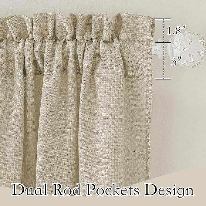 RYB HOME Linen Sheer Curtains Extra Long Farmhouse Bedroom Sliding Door, Beige, W 52 x L 120, 2 Panels
