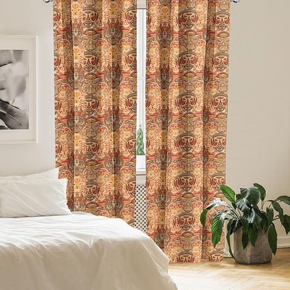 Ambesonne African Curtains, Motif with Pattern Design, Window Treatments 2 Panel Set for Living Room Bedroom, Pair of - 28" x 95", Brown Orange