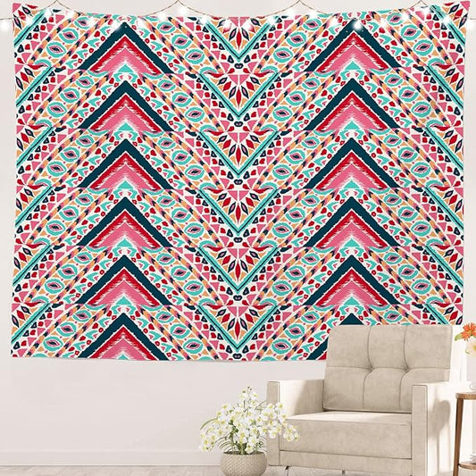 Batmerry Modern Stripe Geometric Tapestry, Boho Tribal ethnic Seamless striped Wall Art Hanging Decoration Polyester Fiber White Ruffled Around for Dorm Room Bedroom Living Room, 39.1x59.1 inches