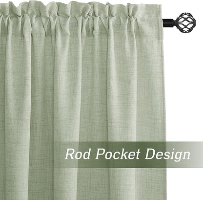 RYB HOME Linen Sheer Curtains and Drapes for Living Room and Dining Room 108 inches Length, Breathable Weave Textured/Rod Pocket Semi Sheer Curtains, Sage Green, W 52 x L 108 inches, 2 Panels Set