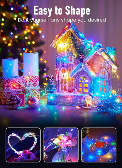 Minetom Fairy Lights Battery Operated, 2Pcak 33Feet 100 LEDs Mini Battery Powered String Lights, Waterproof Twinkle Lights Mason Jar Lights for Indoor Home Wedding Christmas Decoration, Multicolor
