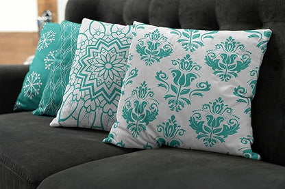 Ambesonne Retro Throw Pillow Cushion Case Pack of 4, Trellis Grid Medieval Floral Damask Mandala Flower Ornament in Modern Monochrome, Modern Accent Double-Sided Digital Printing, 18", Dark Seafoam