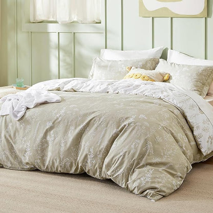 Bedsure King Comforter Set - Linen Bed Set, 3 Pieces Cute Floral Bedding, 1 Soft Reversible Botanical Flowers Comforter and 2 Pillow Shams