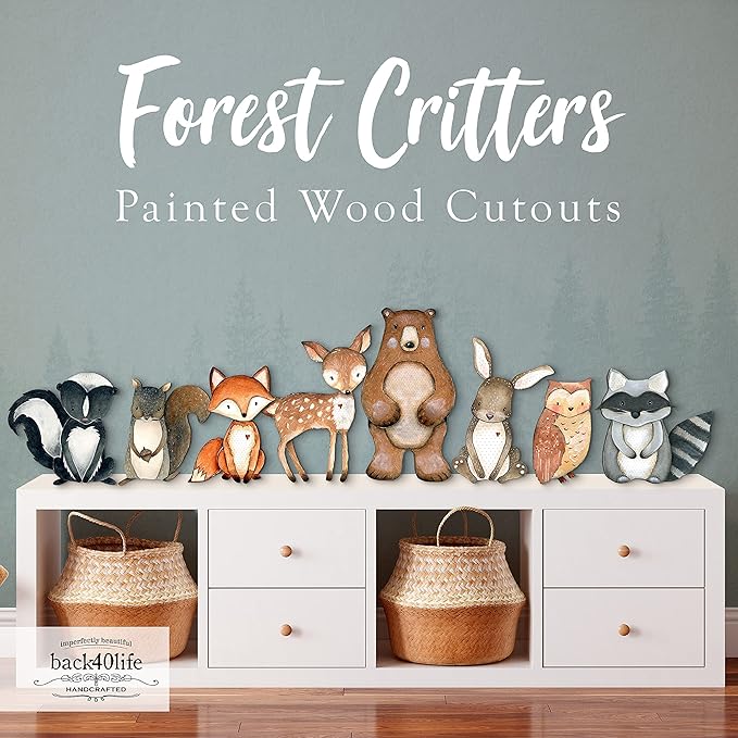 Back40Life Forest Critters Painted Wooden Animal Cutout Shapes (Large (Bundle of 8))