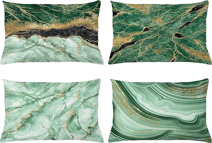 Ambesonne Marble Print Throw Pillow CushiCase Pack 4, Abstract Look Nature Stone Ornaments Modern Minty Details Print, Modern Accent Double-Sided Digital Printing, 20" x 12", Jade Green Dark Grey