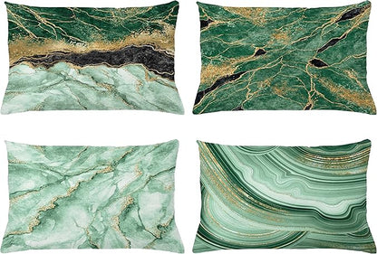 Ambesonne Marble Print Throw Pillow CushiCase Pack 4, Abstract Look Nature Stone Ornaments Modern Minty Details Print, Modern Accent Double-Sided Digital Printing, 20" x 12", Jade Green Dark Grey