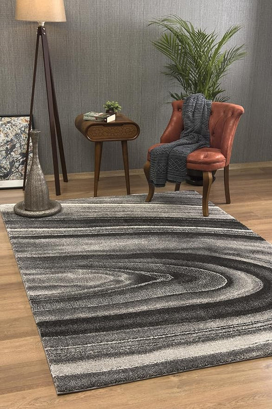 RUG BRANCH New Zealand Plush 5' x 8' (5'3" X 7'5") Scandinavian Indoor Area Rug, Contemporary, Grey Black - Living Room, Bedroom, Dining Room, and Kitchen