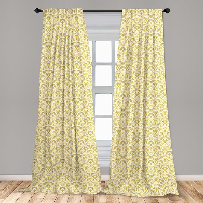 Ambesonne Abstract Window Curtains, Hand Drawn Vintage Half Circles Sun Themed Bohemian Ornamental Vibrant Pattern, Lightweight Decor 2-Panel Set with Rod Pocket, Pair of - 28" x 95", White and Yellow