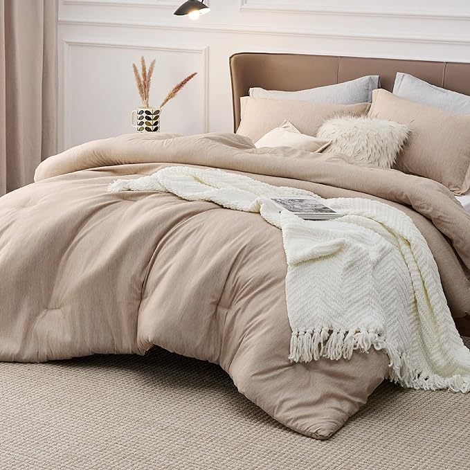 Bedsure California King Comforter Set - Warm Sand Soft Bedding for All Seasons, Cationic Dyed Bed Set, 3 Pieces, 1 California King Size Comforter (104"x96") and 2 Pillow Shams (20"x36"+2")