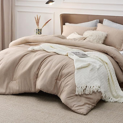 Bedsure Queen Comforter Set - Warm Sand Comforter Queen Size, Soft Bedding for All Seasons, Cationic Dyed Bedding Set, 3 Pieces, 1 Comforter (90"x90") and 2 Pillow Shams (20"x26"+2")