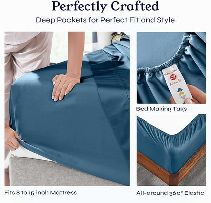 California Design Den Soft Twin Sheets Set - 400 Thread Count Sateen, Natural 100% Cotton Sheets, Deep Pockets, Cooling and Durable Bedding Set for Dorm Rooms & Adults - Peacock Blue