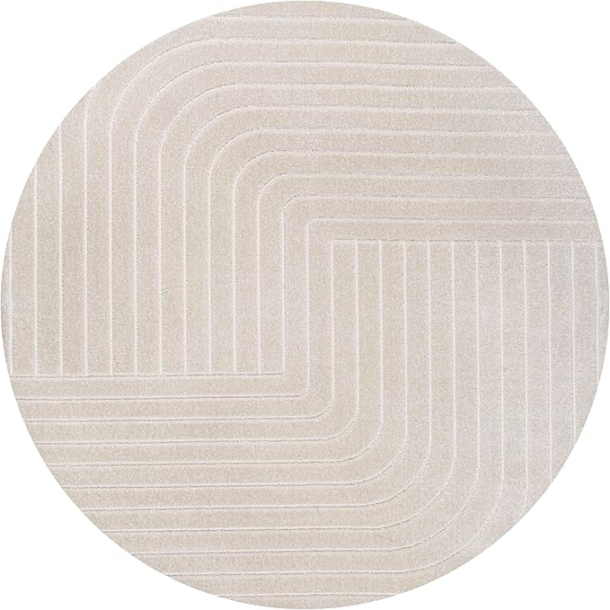 Eyely NCS101A-8R Scandinavian Odense Minimalist Angle Geometric Indoor Rug, Pet Friendly, Non-Shedding, Stain Resistant, Easy-Cleaning, Ivory/Cream, 8' Round, Indoor/Outdoor, Area Rug