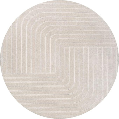 Eyely NCS101A-6R Scandinavian Odense Minimalist Angle Geometric Indoor Rug, Pet Friendly, Non-Shedding, Stain Resistant, Easy-Cleaning, Ivory/Cream, 6' Round, Indoor/Outdoor, Area Rug