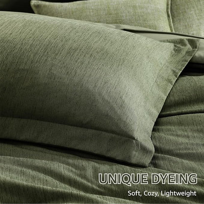 Monbix Oversized Queen Comforter Set - 7 Pieces Cationic Dyeing Olive Green Bed in a Bag Bedding Sets with Comforter, Sheets, Pillowcases & Shams, Reversible Bedding Comforters Sets