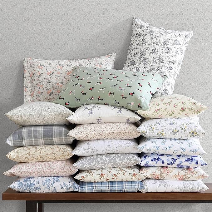Laura Ashley - Flannel Sheets Queen Size, Anti-Pilling & Wrinkle Resistant Cotton, Touchably Soft for All-Season Comfort - Bed Sheets with Matching Pillowcases & Fitted Sheet (Vanessa Grey)