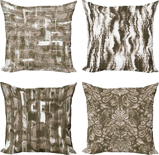 Ambesonne Vintage Throw Pillow Cushion Case Pack of 4, Abstract Grunge Effect Brushstrokes and Waving Striping Stains Paisley Drops, Modern Accent Double-Sided Digital Printing, 18", Taupe Army Green