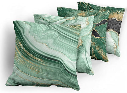 Ambesonne Marble Print Throw Pillow Cushion Case Pack of 4, Abstract Look Nature Stone Ornaments Modern with Minty Details Print, Modern Accent Double-Sided Digital Printing, 18", Jade Green Dark Grey