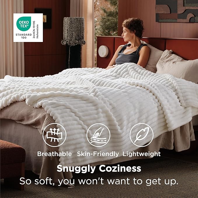 Bedsure GentleSoft King Size Blanket for Bed - Cozy Soft Blankets for Women, Cute Large Bedding Fleece Throws for Girls, Off White, 108x90 Inches