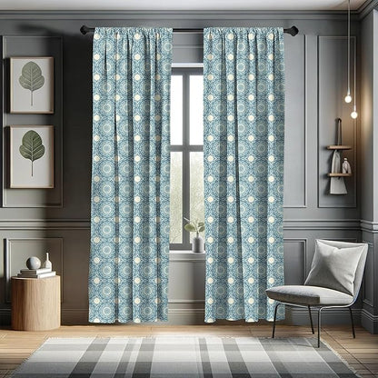 Ambesonne Circle Pattern Window Curtains, Wavy Bold Strokes Style Ornate Mandala Like Symmetrical Motif, Lightweight Decor 2-Panel Set with Rod Pocket, Pair of - 28" x 84", Petrol Blue Cream