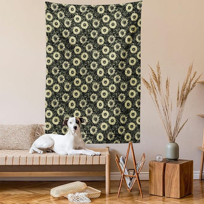 Lunarable Sunflower Tapestry Twin Size, Abstract Nature Inspired Illustration Bouquet Retro Composition, Wall Hanging Bedspread Bed Cover Wall Decor, Twin Size, Yellow Green