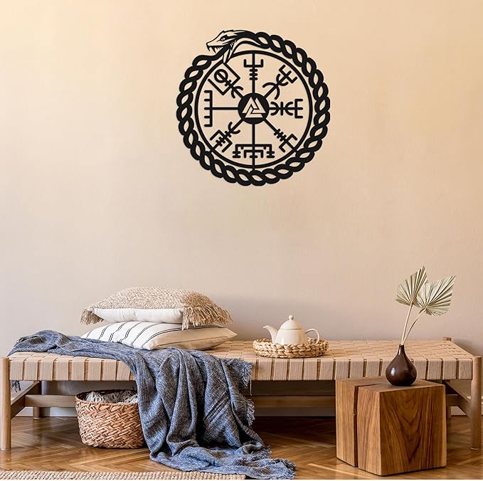 TOLARY Ouroboros Snake Vegvisir Metal Wall Art, Viking Compass Metal Wall Decor, Extra Large Outdoor Wall Decor, Scandinavian Design Wall Hanging, Modern Scandinavian Home Decor