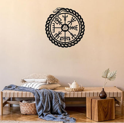 TOLARY Ouroboros Snake Vegvisir Metal Wall Art, Viking Compass Metal Wall Decor, Extra Large Outdoor Wall Decor, Scandinavian Design Wall Hanging, Modern Scandinavian Home Decor