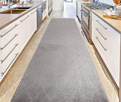 Custom Size Modern Runner Rug Carpet for Hallway Entryway Foyer Kitchen, Slip Resistant Latex Rubber Backed 31 inch Wide X Customized Length, Clouds Grey, 31 inch X 34 feet