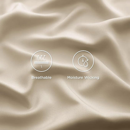 Bedsure Queen Sheets, Rayon Derived from Bamboo, Queen Cooling Sheet Set, Deep Pocket Up to 16", Breathable & Soft Bed Sheets, Hotel Luxury Silky Bedding Sheets & Pillowcases, Beige