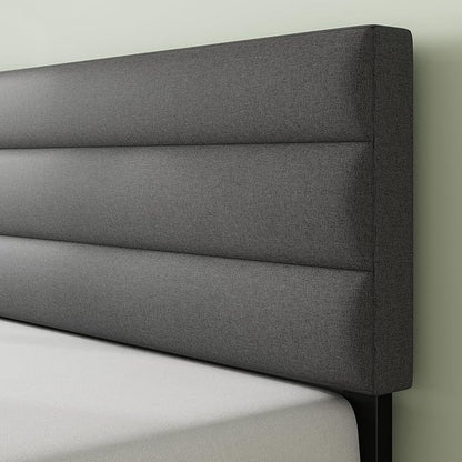 ZINUS Full Piper Upholstered Platform Bed with Horizontal Paneled Headboard, Wooden Slat Support, No Box Spring Needed, Easy Assembly, Eco Friendly Packaging, Dark Grey