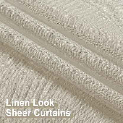 Aiyufeng Kirei Farmhouse Sheer Curtains Flax Textured for Living Room, Semi Sheer Vertical Drapes Privacy with Light Filter for Home Office/Farm House, W40 x L96, Linen, 1 Pair