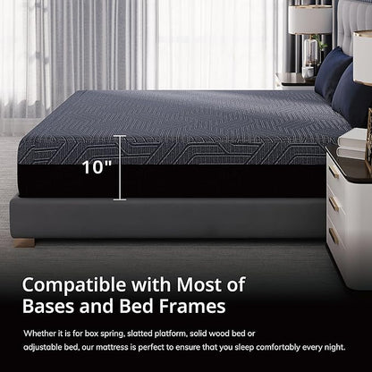 EGOHOME 10 Inch Cal King Memory Foam Mattress for Back Pain, Cooling Copper Gel Bed in a Box, Foam Made in USA, CertiPUR-US Certified, Therapeutic Medium Firm, 72x84x10 Black