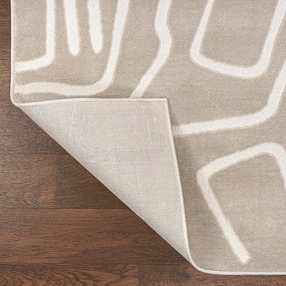 JONATHAN Y Graphic Lines High-Low Runner Rug 2X8 Beige/Cream, Alcina Modern Scandinavian for Living Room, Bedroom, Kitchen, Easy-Cleaning, High Traffic, Pet-Friendly, Non-Shedding SND102A-28