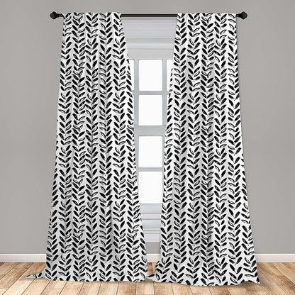 Ambesonne Black and White Window Curtains Pack of 2, Modern Grunge Botany Motif Monochrome Brush Paint Style Strokes, Lightweight Set with Rod Pocket, 4 Panels of - 28" x 63", White and Black