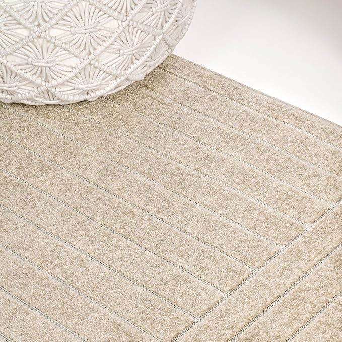 Eyely NCS101E-28 Odense High-Low Minimalist Angle Geometric Beige/Cream 2 ft. x 8 ft. Indoor/Outdoor Runner Rug, for Home, Backyard, Patio, Porch, Bedroom, Kitchen, Living Room
