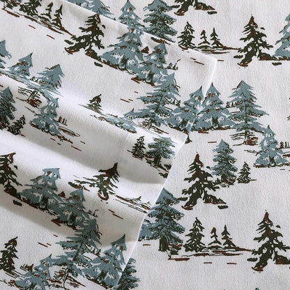 Eddie Bauer - Twin Sheets, Cotton Flannel Bedding Set, Brushed for Extra Softness, Cozy Home Decor, Oeko-Tex Certified (Snowy Pine Trees Green, Twin)