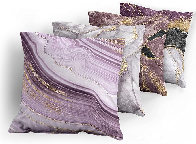 Ambesonne Marble Print Throw Pillow Cushion Case Pack of 4, Quartz Inspired Design of Stone Surface Look Print Modern Style Stained, Modern Accent Double-Sided Digital Printing, 24", Mauve Lilac Grey