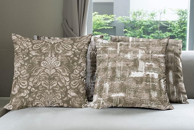 Ambesonne Vintage Throw Pillow Cushion Case Pack of 4, Abstract Grunge Effect Brushstrokes and Waving Striping Stains Paisley Drops, Modern Accent Double-Sided Digital Printing, 24", Taupe Army Green
