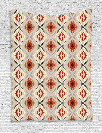 Ambesonne Tribal Tapestry, Prehistoric Motifs Traditional Pattern Artwork, Wall Hanging for Bedroom Living Room Dorm Decor, 60" X 80", Orange Maroon